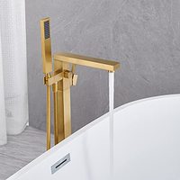 Robinet de baignoire indépendant en laiton brossé doré, installation au sol, mitigeur à poignée unique avec douchette à main