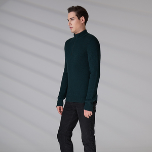 Pull en laine mérinos côtelé pour homme, de haute qualité, design simple, couleur unie, avec logo personnalisé, col zippé quart, vente en gros - Product Image 4