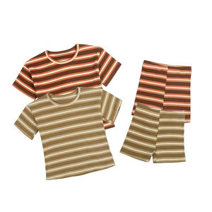 Conjunto de <span class=keywords><strong>ropa</strong></span> a rayas <span class=keywords><strong>para</strong></span> bebés recién nacidos, niñas y niños, camisetas de manga corta con cuello redondo y pantalones cortos, trajes de <span class=keywords><strong>ropa</strong></span> <span class=keywords><strong>para</strong></span> niños - Product Image 1