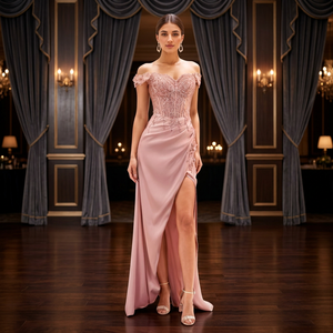 Robe de soirée élégante sans manches, longue, plissée, à volants, brodée de fleurs et ornée de perles, pour les réunions de famille et les événements - Product Image 4