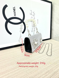 New <b>Small</b> Single Strap Pearl Polyester Cover Closure <b>Handbag</b> Rhinestone Floral Pattern for Silver Crossbody Dinner Use Tanjing - Product Image 2