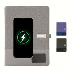 สมุดบันทึกอัจฉริยะพร้อมที่ชาร์จไร้สายแบบกำหนดเอง  สมุดบันทึกหนังพร้อมพาวเวอร์แบงค์  ไส้ในกระดาษเปลี่ยนได้ พร้อมดิสก์ USB  และตัวล็อค  เหมาะสำหรับเป็นของขวัญ - Product Image 1