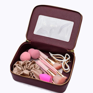 Borse da viaggio in pelle saffiano per il trucco con impugnatura con cerniera <span class=keywords><strong>trasparente</strong></span> per lavaggio borsa <span class=keywords><strong>trasparente</strong></span> per cosmetici da donna - Product Image 4