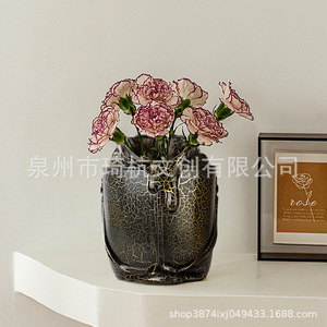 Modern Minimalist Resin <b>Bucket</b> Vase Cracked <b>Paint</b> Design <b>For</b> Living Room Bedroom Tabletop Decoration - Product Image 4