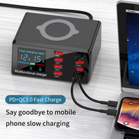 Station de charge multi-appareils 100W 8 ports, PD18W QC3.0, chargeur rapide sans fil 10W, écran LCD numérique, station de charge de bureau