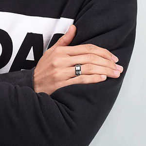 Men's Stainless Steel <b>Ring</b> 8MM Single Groove Brushed Finish Geometric Design Fashion Jewelry Gift - Product Image 2