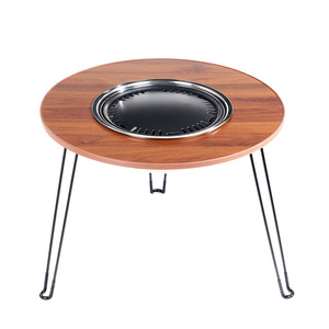 Table de barbecue ronde pliable au charbon de bois, table à thé d'extérieur avec grille métallique pour usage en terrasse - Product Image 1