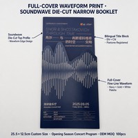 Brochure de programme de concert personnalisée découpée au laser, impression sur papier bleu marine, reliure agrafée