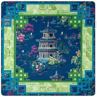Alas Mahjong Amerika 31.5"x31.5", Motif Taman Pagoda Chinoiserie, Anti-Selip Peredam Kebisingan, Kemasan Gulung Tanpa Lipatan, Pengiriman Cepat