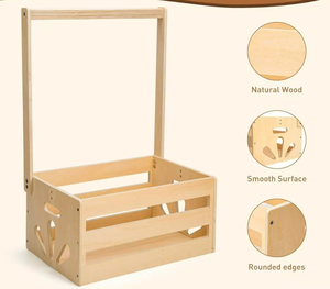 Panier de rangement multifonction en bois écologique avec poignée, design étoile et lune, pour l'organisation des jouets de bébé - Product Image 3