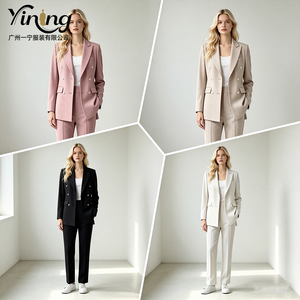 <span class=keywords><strong>Blazer</strong></span> da Ufficio OEM ODM Personalizzato per <span class=keywords><strong>Donna</strong></span>, Azzurro, Doppiopetto, Collo a Risvolto, Maniche Lunghe, Cotone Elasticizzato, Vita Alta, Pantaloni a Gamba Larga - Product Image 2