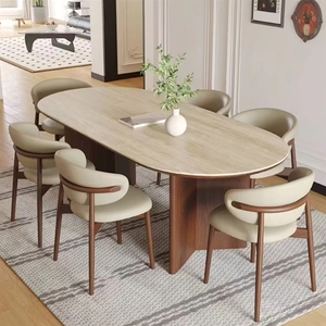 Ensemble de <span class=keywords><strong>table</strong></span> à manger ovale en bois de style nordique moderne et rétro français, 6 places, 180 cm, pour salle à manger, <span class=keywords><strong>restaurant</strong></span>, cuisine - Product Image 3