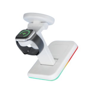 Support de chargeur sans fil magnétique ergonomique multi-angles <span class=keywords><strong>3</strong></span> en 1, station de charge rapide 15W avec lumière LED RVB - Product Image 1