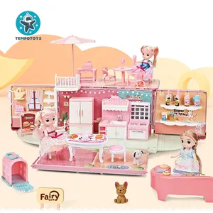 Tempo mainan grosir baru rumah boneka rumah impian mainan konstruksi anak perempuan bermain pura-pura rumah boneka