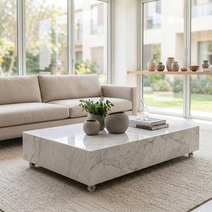 <span class=keywords><strong>Tavolino</strong></span> <span class=keywords><strong>da</strong></span> Caffè in Marmo Stile Europeo Marca Shann, Tavoli Centrali Moderni in Marmo <span class=keywords><strong>Bianco</strong></span> Naturale per Soggiorno - Product Image 2