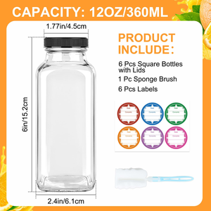 Botella de Vidrio Cuadrada Francesa Transparente de 8oz 12oz 16oz 250ml 350ml 500ml 950ml para Jugo de Frutas con Tapa de Rosca Hermética - Product Image 2