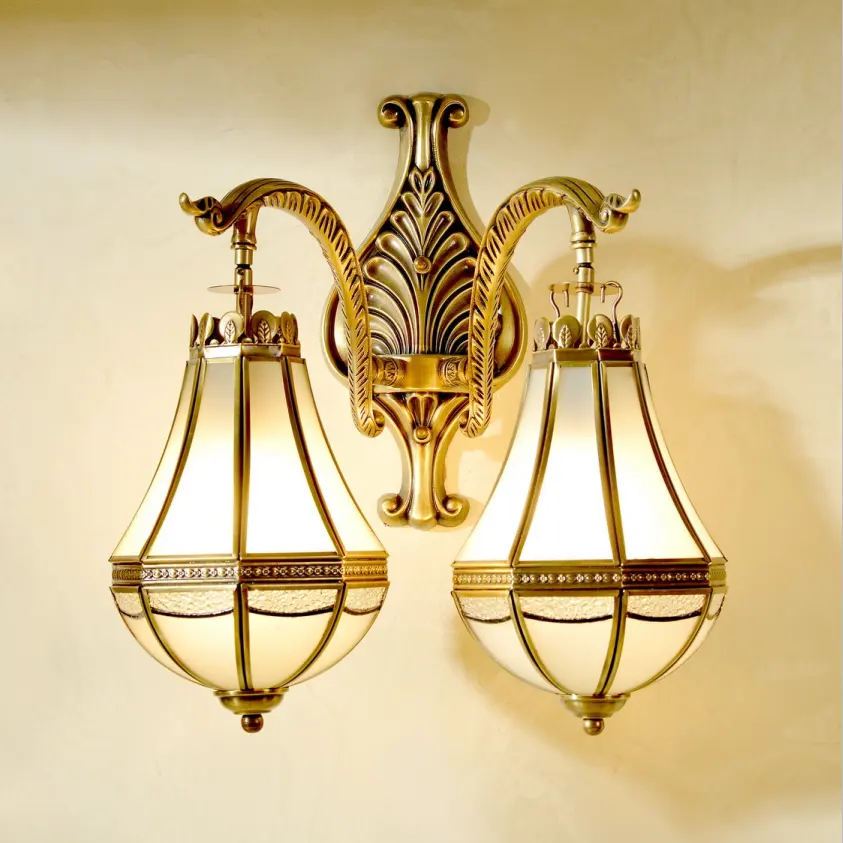 Mediterráneo, Marruecos de color de estilo de decoración de vidrio de doble cabeza de la linterna lámpara de pared linterna soporte apliques