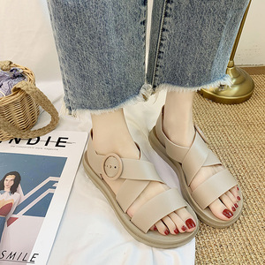 Sandales Romaines d'Extérieur <span class=keywords><strong>Tendance</strong></span> d'Été Style Coréen pour Femmes, Couleur Unie, Design Simple, Idéales pour Étudiantes et Plage, Mignonnes, Vente en Gros - Product Image 2