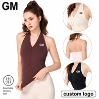 Débardeur de yoga dos nu froncé pour femme GM Wholesale, soutien-gorge de sport long extensible pour le fitness et l'entraînement en salle de sport