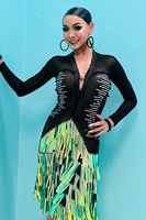 Costume de danse latine de compétition de qualité examen Vennystyle |   Tenue de scène une pièce ornée de paillettes et de strass