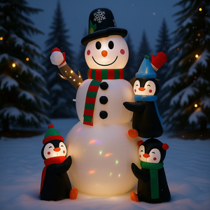 Muñeco de Nieve Inflable con 3 Pingüinos de 6 Pies, Decoración Navideña para Jardín, Luz Giratoria Colorida, Decoración Navideña - Product Image 2