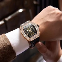 Jam tangan mekanis pria, ONOLA 3828D gerakan otomatis montre reloj asli nyaman untuk pria jam tangan tali silikon berongga