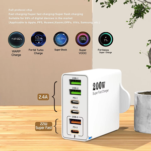 อะแดปเตอร์ชาร์จเร็ว 200W สำหรับโทรศัพท์มือถือ 3U+3C PD25W QC <span class=keywords><strong>3.0</strong></span> ชาร์จเร็ว USB C รองรับปลั๊ก US EU UK สำหรับ Apple Huawei Xiaomi OPPO Vivo Samsung - Product Image 3