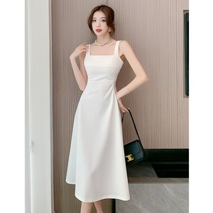 White Square Neck <b>Slip</b> Dress Women Summer 2025 Long Skirt Natural Waist Party Casual Elegant Style - Product Image 1