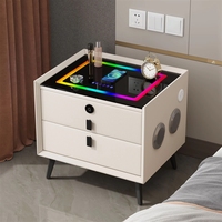 Table de chevet intelligente RGB, sept couleurs, chargeur sans fil, haut-parleur, rangement, tiroir, lumière LED, verrouillage par empreinte digitale