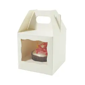 Aangepaste Kartonnen Ronde Dessert Interieur Kleur Eten Witte Bakkerij Met Raam Papieren Dozen Voor Bruiloft