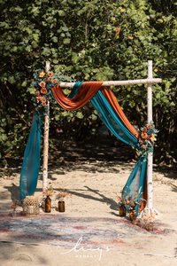 <strong>Teal</strong> Orange Artificial <strong>Wedding</strong> Arch Flowers Kit Chiffon Drapes Ceremony Reception Arbor Backdrop Floral Party Outdoor <strong>Decoration</strong> - Product Image 3