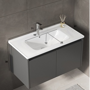 Mueble de baño moderno minimalista para colgar en la pared con lavabo integrado, mueble de baño de lujo ligero con encimera. - Product Image 4