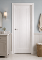 Porte intérieure moderne en bois sur mesure, style Shaker, avec persiennes et vitre, pour projets d'appartements et d'hôtels, vente en gros, porte de chambre blanche apprêtée