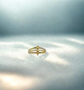 Elegant <b>Yellow</b> Gold Geometric Diamond Motif Ring with Double Row Pave Accents Sophisticated Triple Band Style Fine Jewelry - Product Image 3