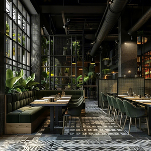 Meubles modernes pour cafés et salons de thé, chaises en velours vert, tables de restaurant en bois massif, canapé en velours durable, banquette - Product Image 2