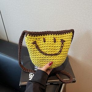 여자 여름 크로 셰 뜨개질 간단한 얼굴 양동이 숄더 백 수제 면 핸드백 귀여운 니트 토트 백 - Product Image 3