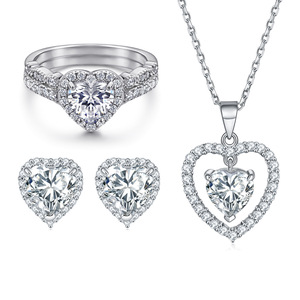 Luxury 925 Sterling Silver Heart Cut CZ Jewelry <b>Set</b> for <b>Women</b> Girls, Romantic Zirconia Necklace Earrings <b>Ring</b> <b>Set</b> for Valentine' - Product Image 1
