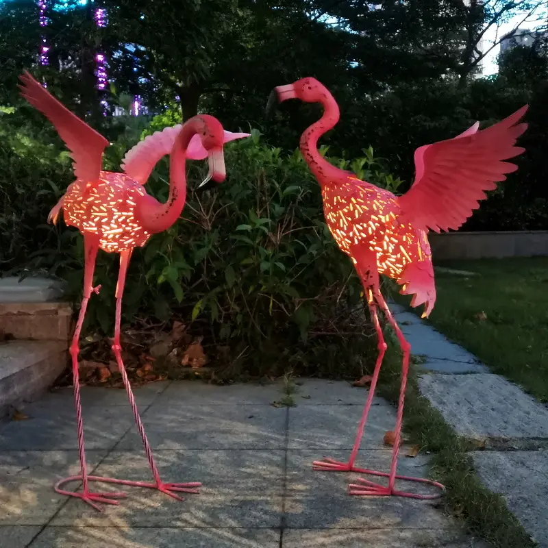 Güneş işıklı pembe flamingo açık metal Bahçe Süsleri