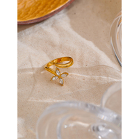 FANKE Nouvelle Arrivée Bague Ouverte Tendance Fleur en Zircon Brillant Plaqué Or 18K Acier Inoxydable Réglable Bijoux Femme