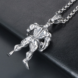Collier avec pendentif en acier inoxydable motif dessin animé Muscle Man pour homme, idéal pour la gym et le fitness, avec chaîne CE482*3*60CM SP771 - Product Image 4