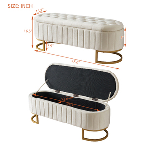 Elegant Upholstered Velvet Storage Ottoman with Button-Tufted,Storage Bench with Metal Legs for Bedroom Living Room - Product Image 6