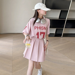 Set di due pezzi Casual estivo da ragazza nuovo stile gonna a maniche corte a maniche corte a tinta unita per ragazzi - Product Image 6