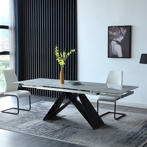 Mesa de Comedor Rectangular Moderna con Cubierta de Cerámica Blanca y <span class=keywords><strong>4</strong></span> Sillas, Base de Acero al Carbono, Muebles <span class=keywords><strong>para</strong></span> el Hogar, Comedor de Metal y Hierro <span class=keywords><strong>para</strong></span> <span class=keywords><strong>4</strong></span> <span class=keywords><strong>Personas</strong></span> - Product Image 2
