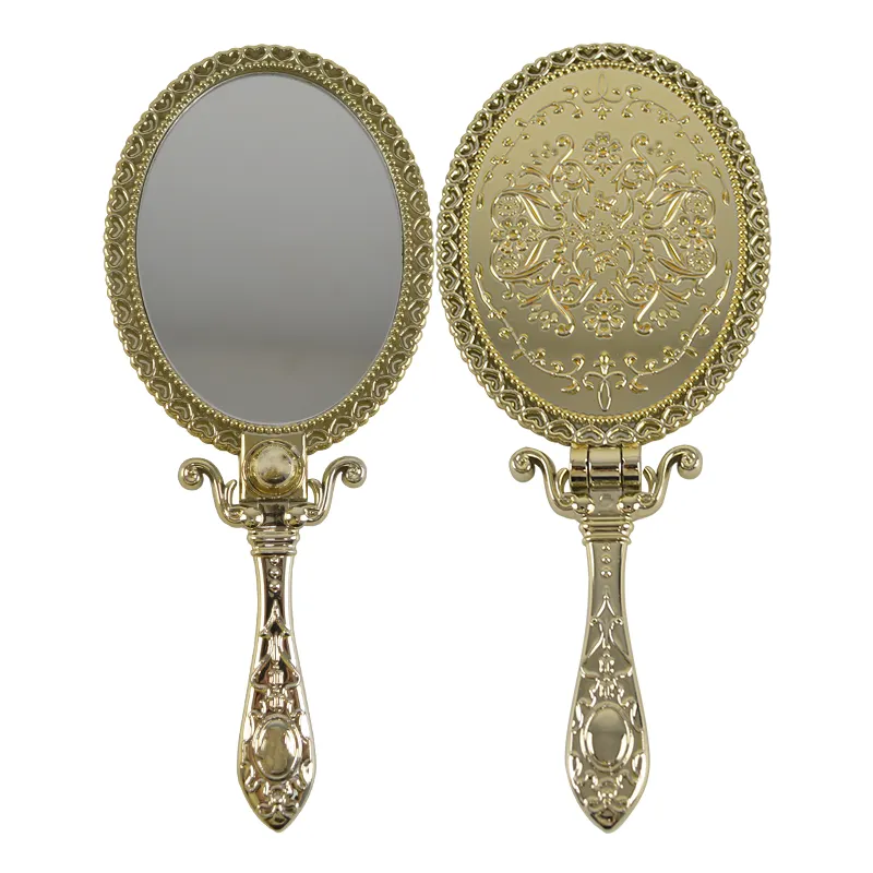 Wholesales Custom Logo Princess Handheld Foldable Mirror Private Label Hand Held Makeup Mirrors Silver Oval Vanity Mirror