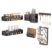 Étagère murale multifonctionnelle moderne pour cuisine, en acier au carbone, sans pliage, avec revêtement poudré, pour rangement d'épices, sans perçage, usage domestique