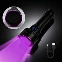 Lampe torche UV LED rechargeable haute puissance 30W 365nm 395nm, corps en alliage d'aluminium robuste, IP65, charge USB, noire, pour le camping