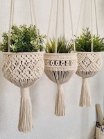 Gantungan tanaman Macrame manik-manik dengan berbagai ukuran tali katun untuk pot tanaman gantung taman di dinding