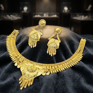 Wholesale 14K 18K 24K Micro Gold Brass Traditional Design Jewelry Set with Box Chain Necklaces & Earrings for Wedding - Product Image 3