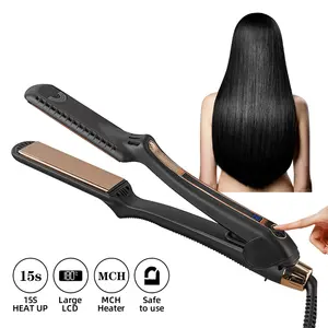 Customize 2 In 1 Titanium Hair Straightener Professional Flat Irons For Keratin Use Private Label Iron
