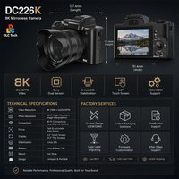 Cámara Profesional sin Espejo 8K de 48MP, Cámara Digital para Vlogging con Pantalla Táctil, Enfoque Automático, Zoom 16X, WiFi para Creadores de Contenido